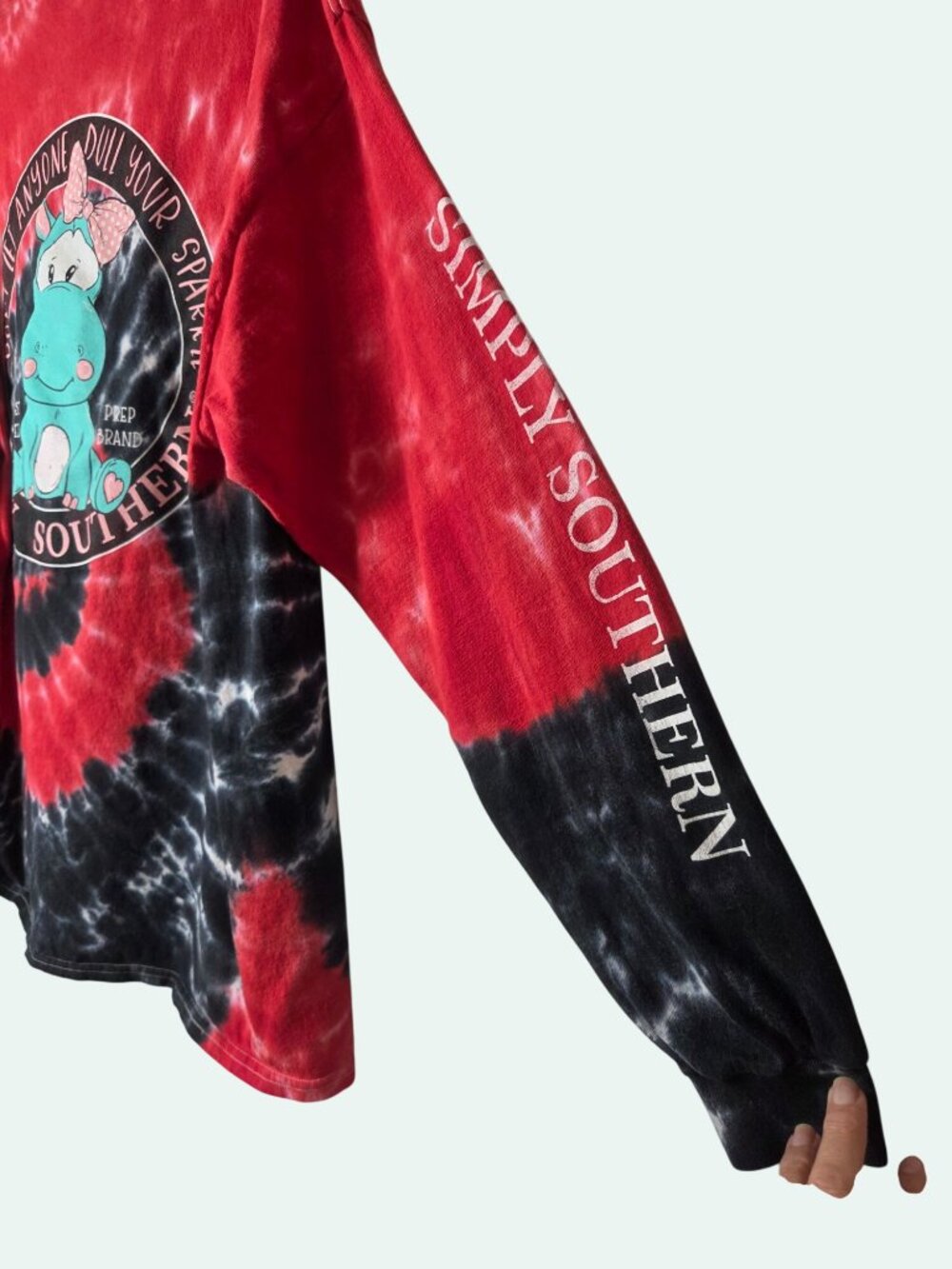 Simply Southern Long Sleeve Tie-Dye Hippo Shirt (Lg) Preppy, Southern Comfort, - Picture 8 of 11